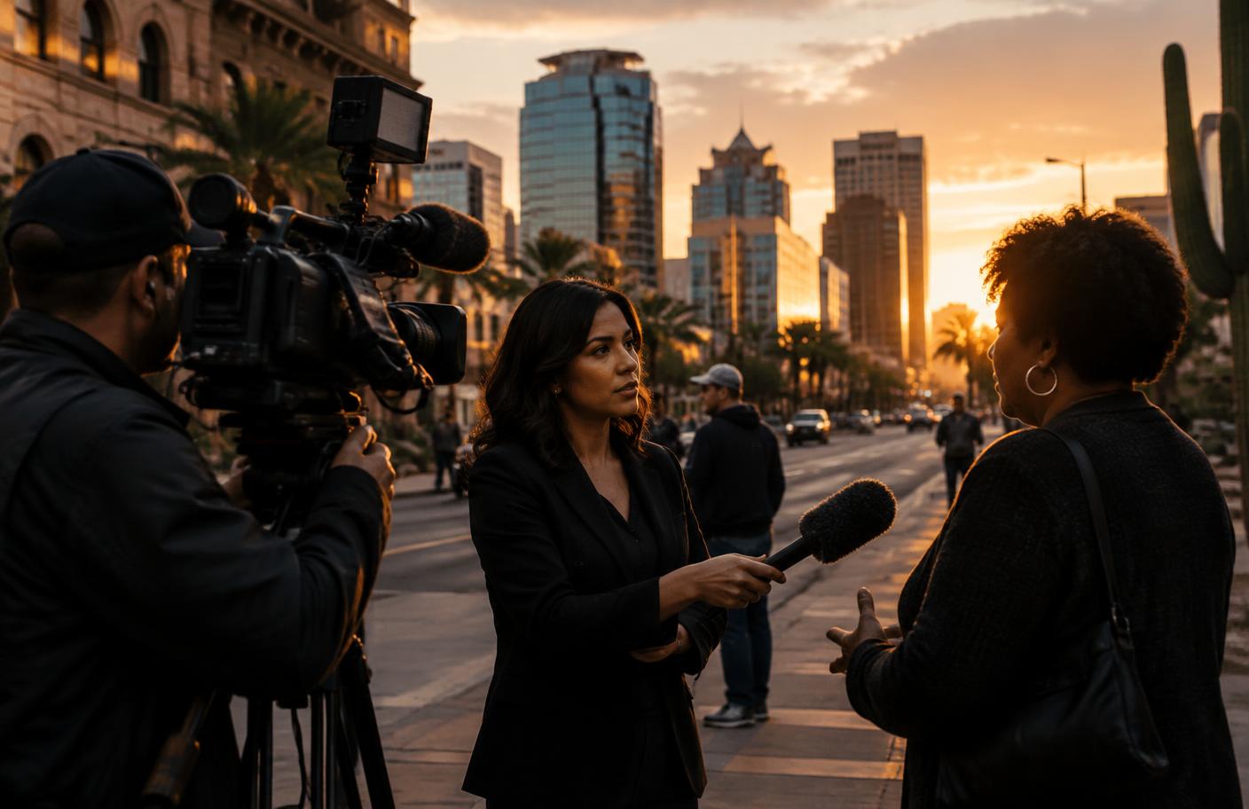 A local Phoenix news crew reporting from downtown
