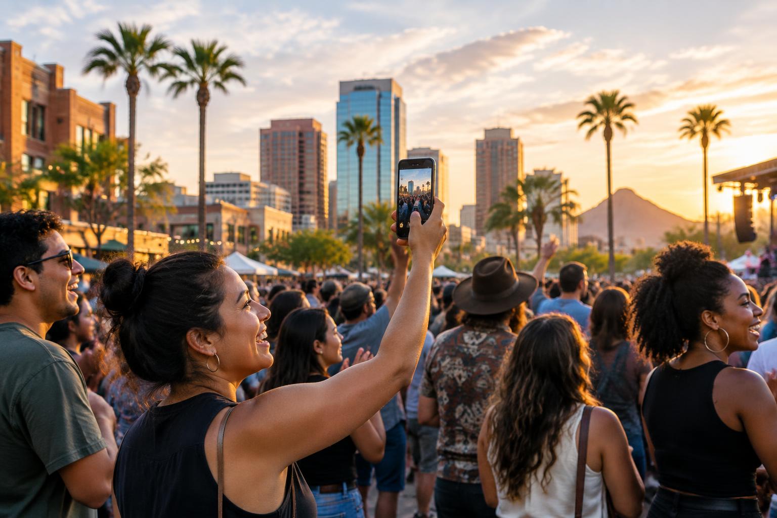 A crowd recording a Phoenix community event