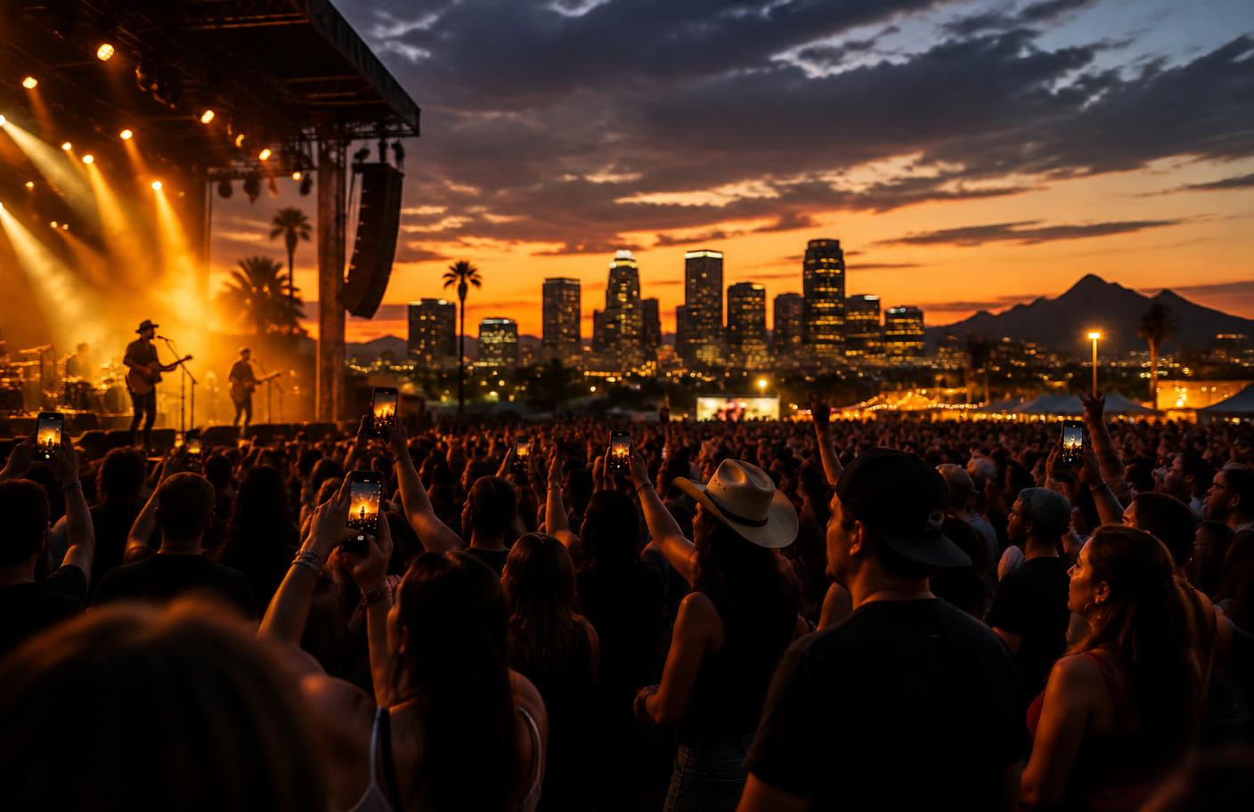 A Phoenix crowd filming a live outdoor concert