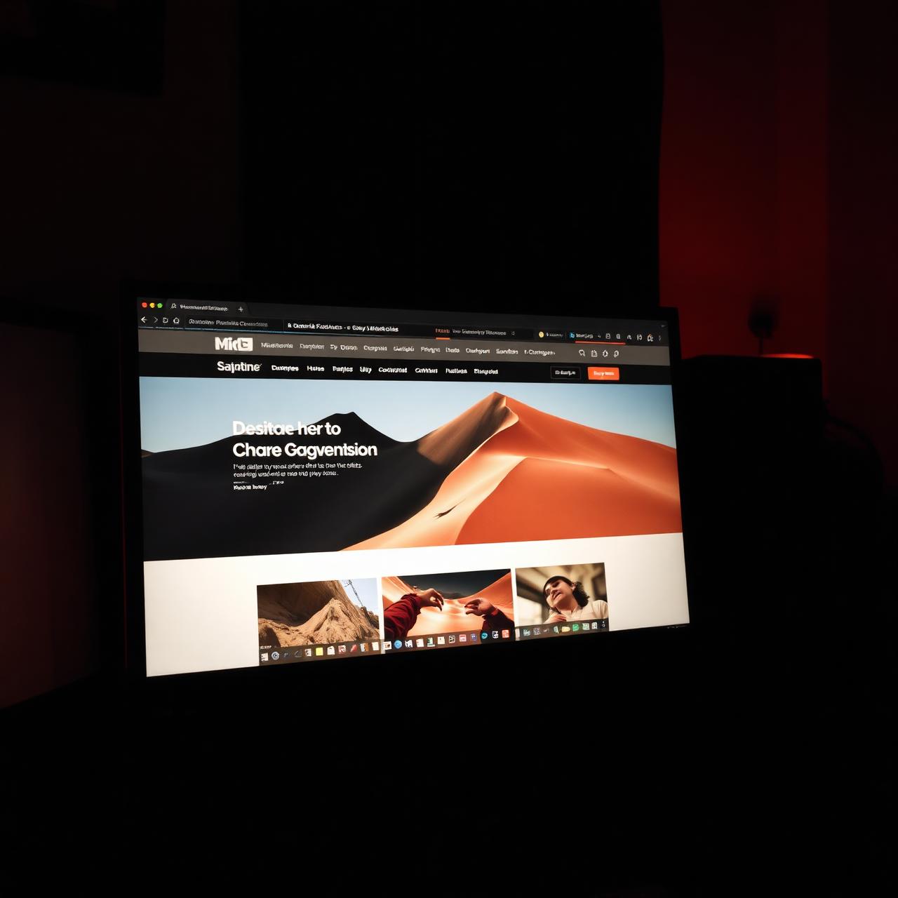 Cinematic website displayed on a monitor